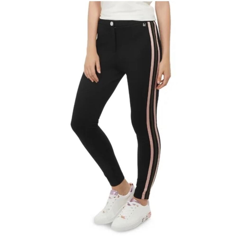 Ted Baker Women’s Sz 2 Black Side Stripe Pants Heiydi Skinny Stretch Knit